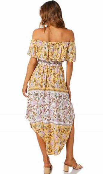 O’NEILL Ziggi Sunshine Yellow Boho Floral Boho Off The Shoulder Midi Dress NWT - Picture 4 of 14